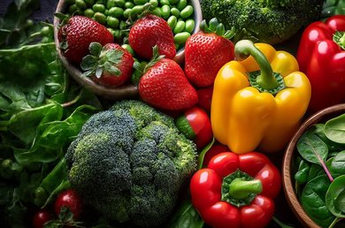 Variedad de frutas y verduras frescas